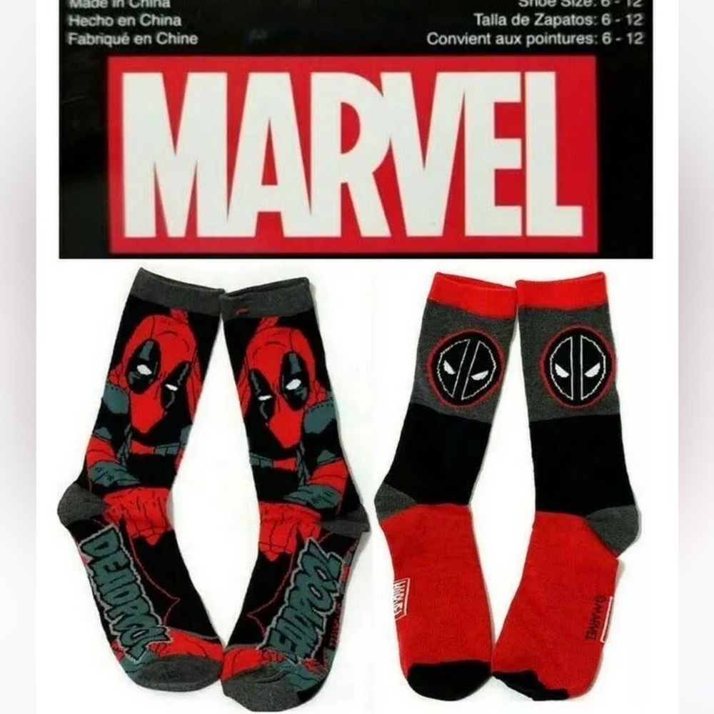 MARVEL DEADPOOL 2 PAIR CREW SOCKS